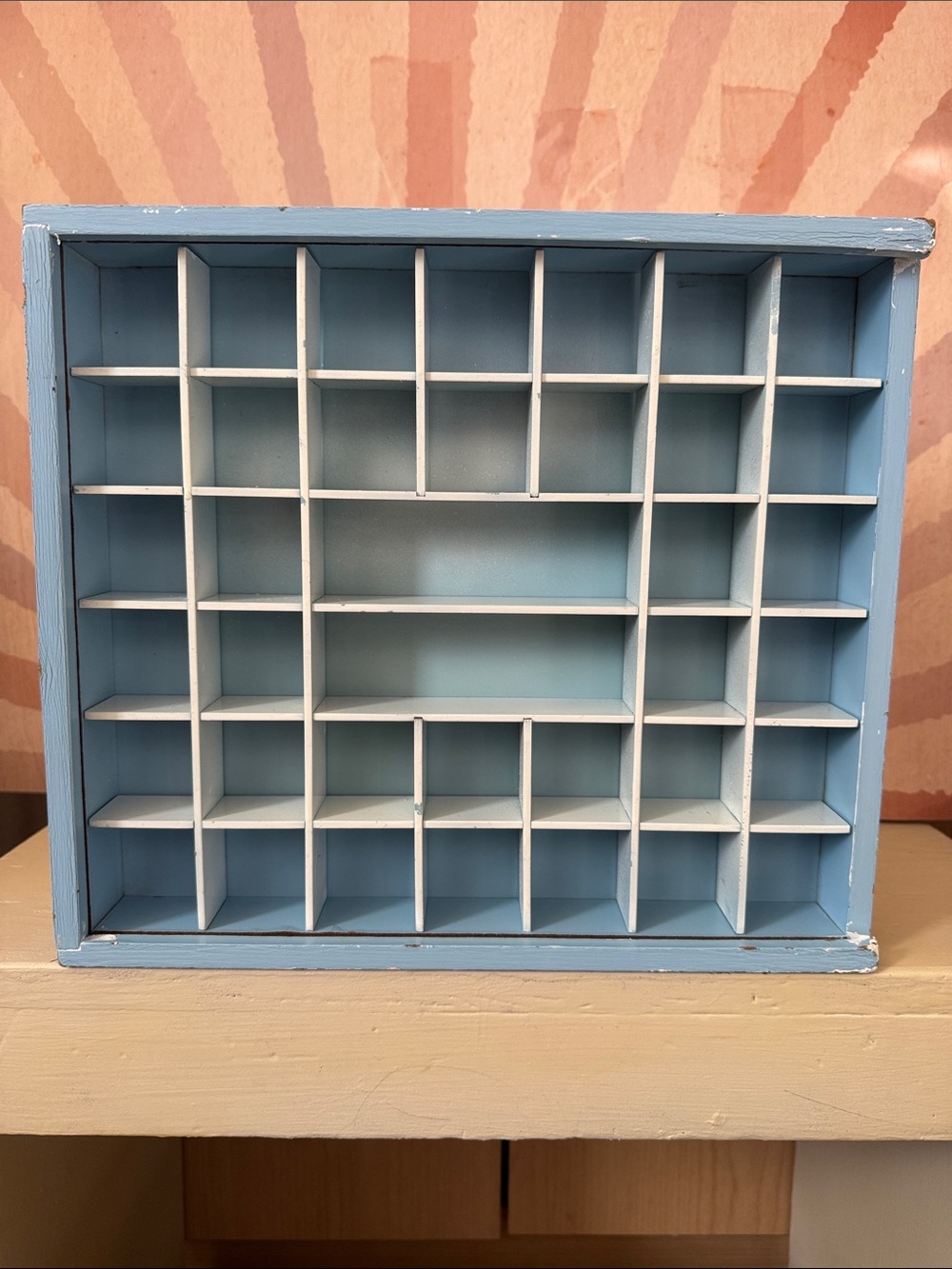 Blue Wooden Trinket Shelf with Multi-Compartments for Small Treasures